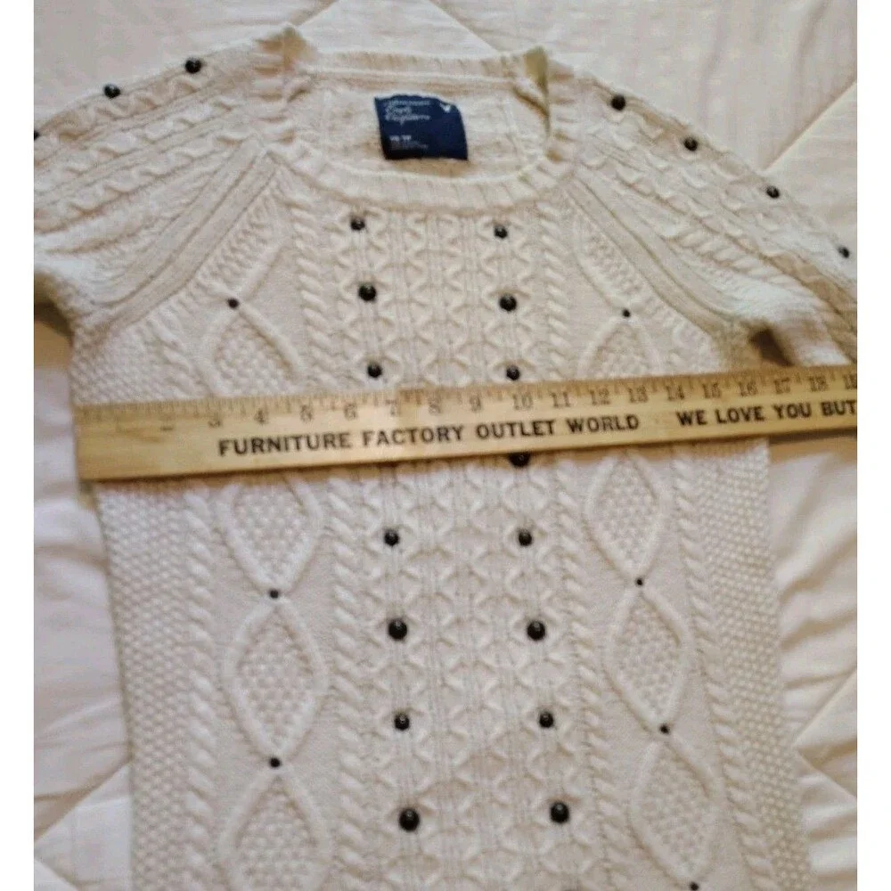 American Eagle Outfitters Cream Cable Knit Wool Blend Studded Sweater XS